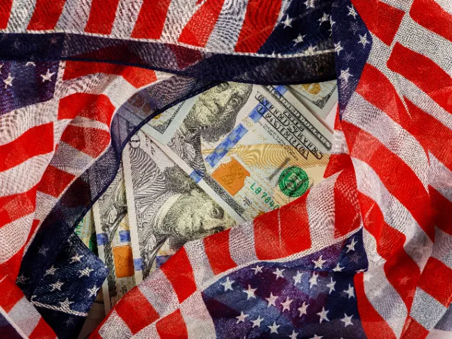american flag and american money